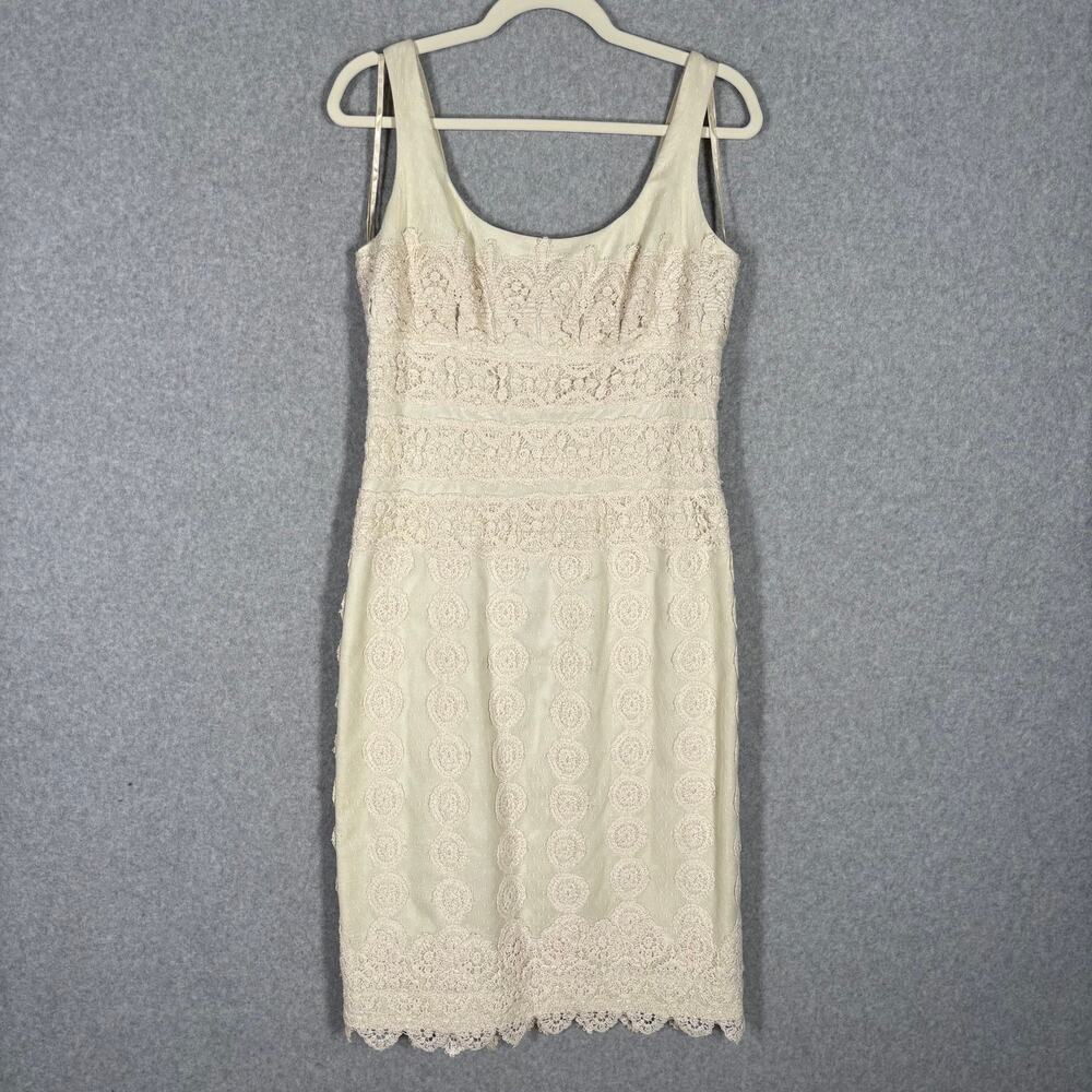 Kay Unger Crochet Dress 8 Cream Lace Pencil‎ Cottage Beach Bride Neutral Boho